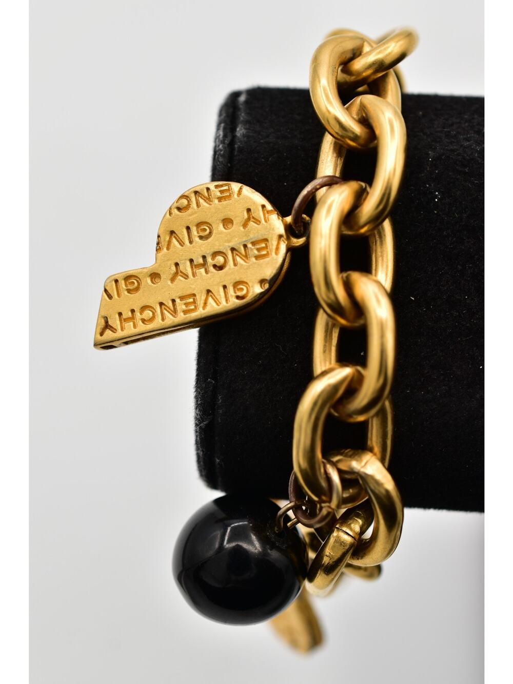 Givenchy Vintage Runway Logo Charm Bracelet Whistle Heart Pearl Signed 80s BinBR